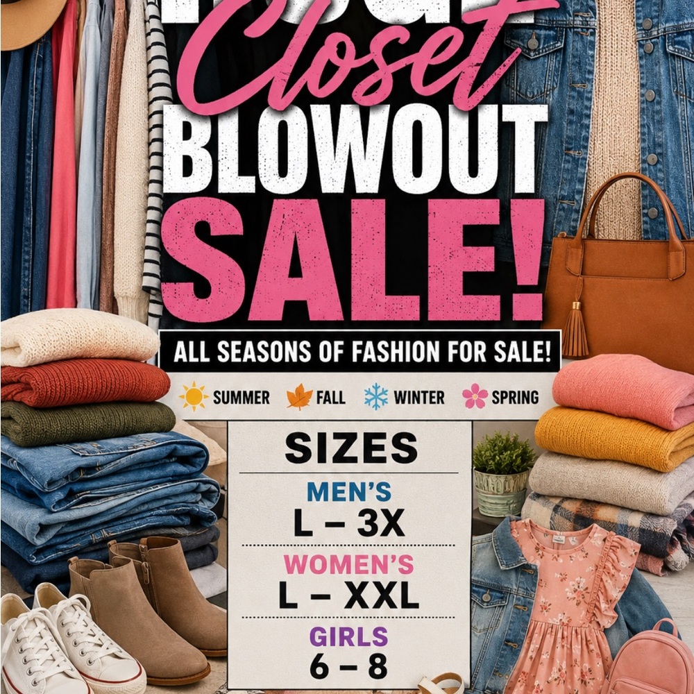COMING SOON!! 👗👚👖👕🩳👟🥿👠👞🩴.  HUGE BLOWOUT SALE!